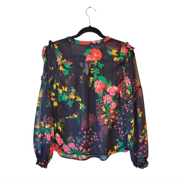 Cabi Black Floral Sheer Ruffle Blouse - Picture 2 of 5